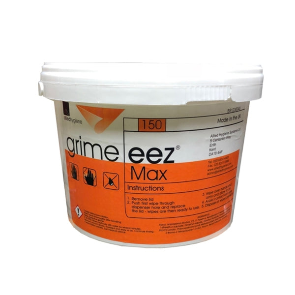GrimeEez Max Hand and Surface Wipes - Tub of 150 Wipes